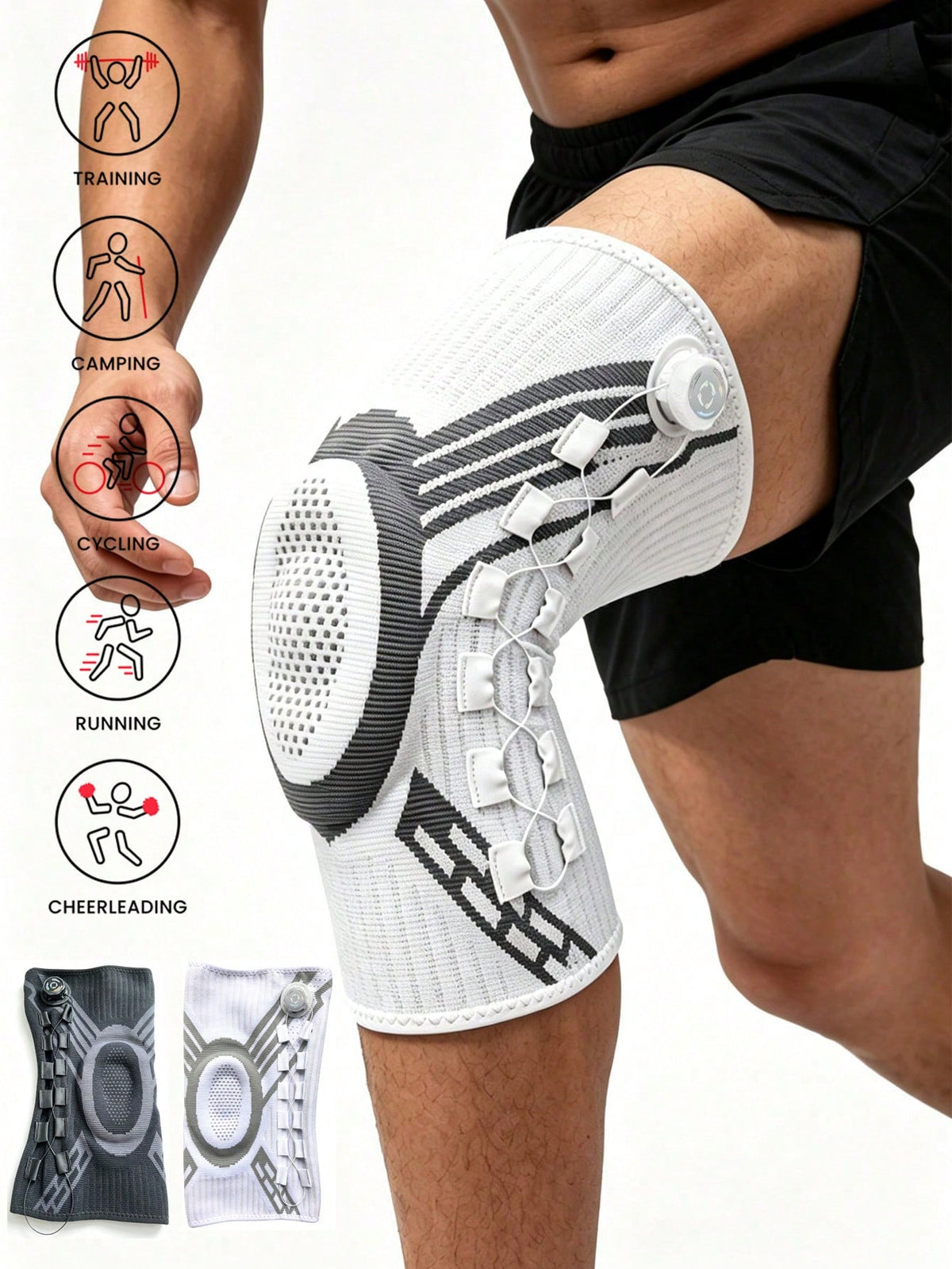 1Pc Adjustable Knob Fastening Knee Support, Breathable Knitted Silicone Patella Support Compression Knee Sleeve, Anti-Slip Shock-Absorbing Sports Knee Pad, Suitable for Running, Cycling, Gym Workout, Fitness Training, Camping, Outdoor Activities, Unisex